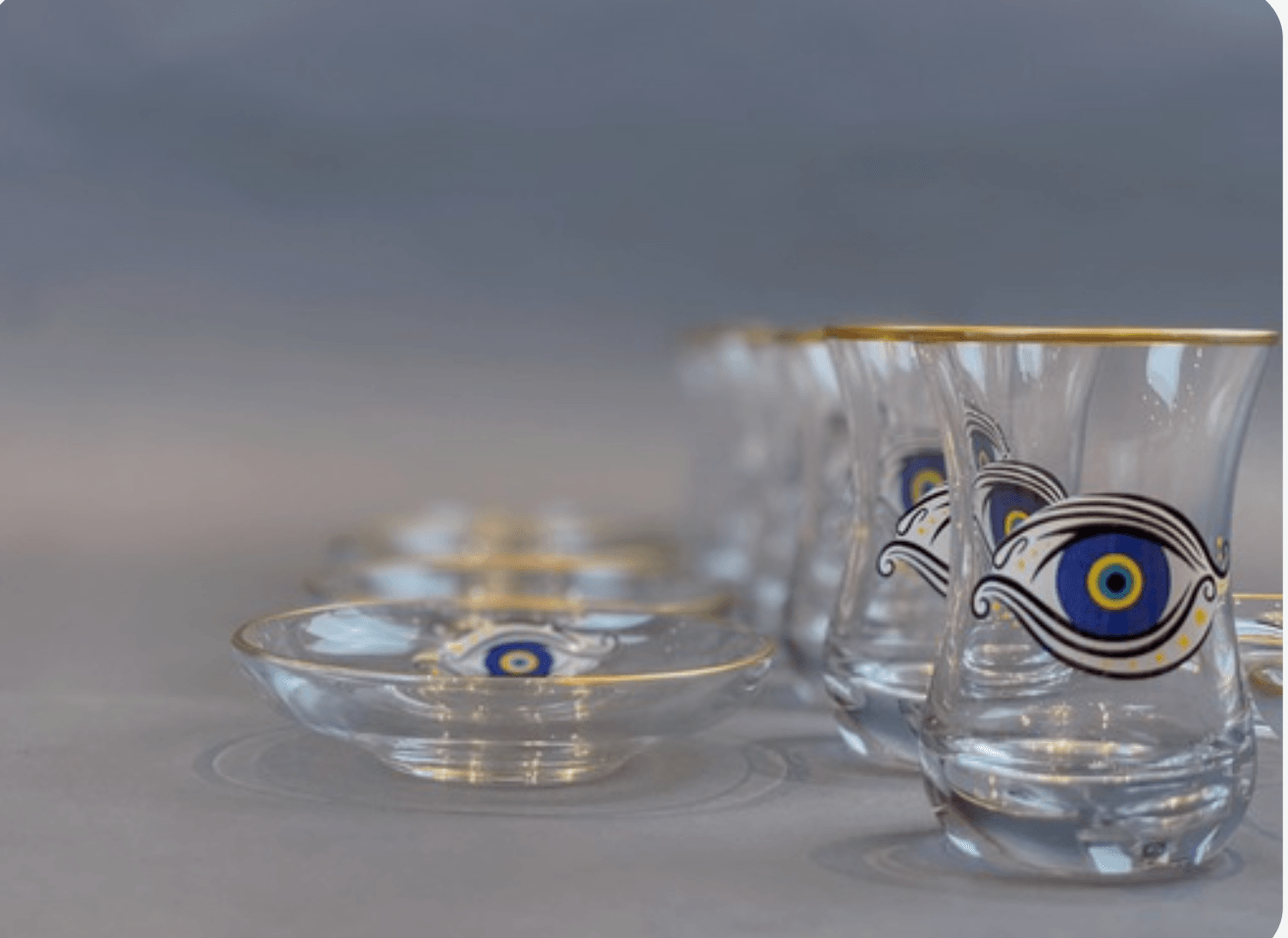 Modern Glass Cups & Saucers - Gold or Silver